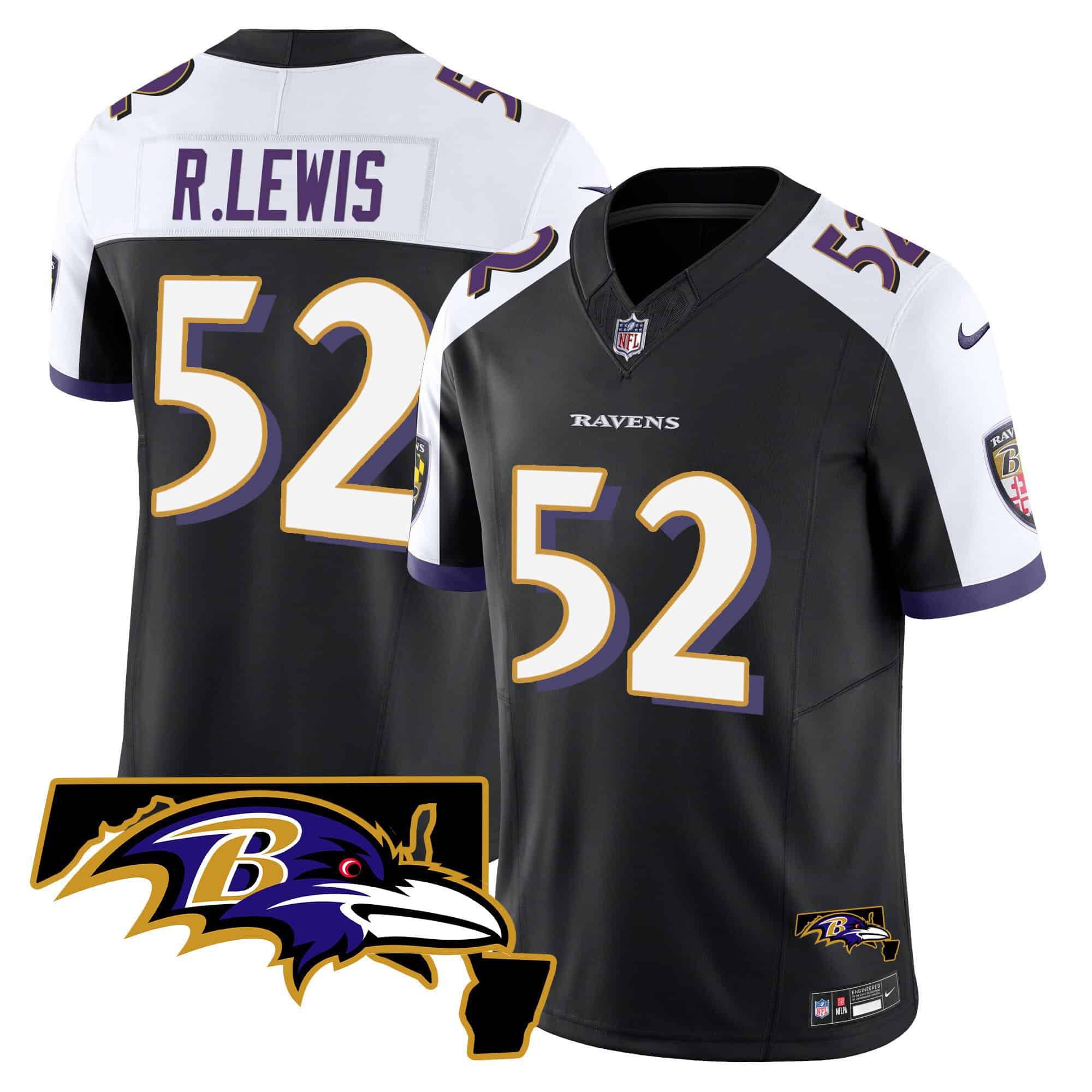 Men Baltimore Ravens 52 R.Lewis Black 2024 Nike Maryland Patch Vapor Limited NFL Jersey